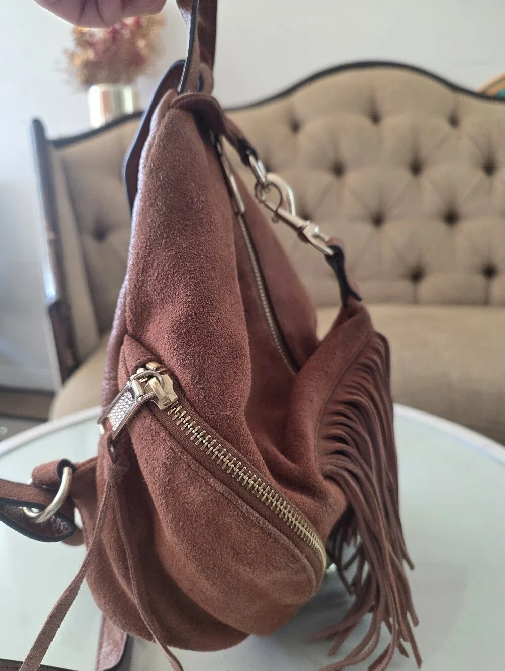 $348 Rebecca Minkoff Julian Fringe Backpack Brown Suede Concert Boho